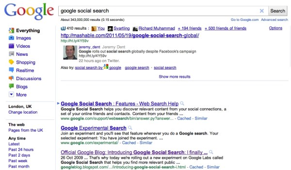 Wajam screen shot Wajam example screen shot