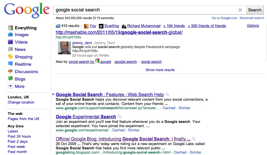 Wajam example screen shot