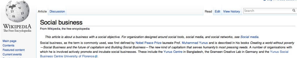 Screen shot from Wikipedia social business entry